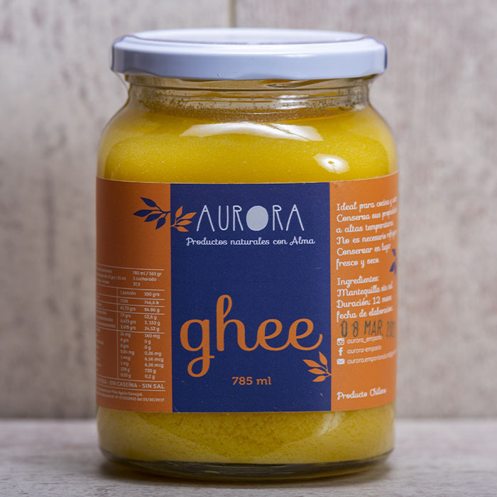 Mantequilla clarificada Ghee (Aurora Ghee) 785 grs Mantequilla clarificada Ghee (Aurora Ghee) 785 grs.
